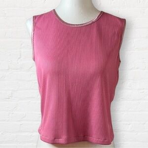 Allison Daley Petite pink ribbed top with satin trim sleeveless scoopneck SZ PS